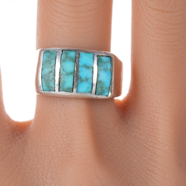 sz10.75 Vintage Native American Silver Turquoise channel inlay ring
