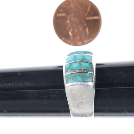 sz10.75 Vintage Native American Silver Turquoise channel inlay ring