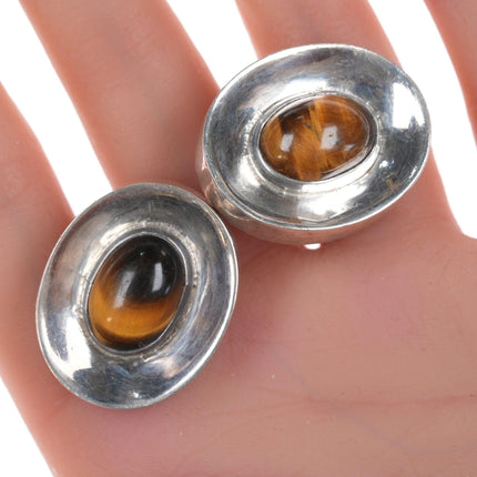 Antonio Pineda (1919-2009) Taxco Modernist Cat's Eye sterling cufflinks