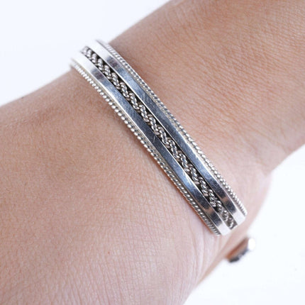 Tahe Navajo Sterling woven wire cuff bracelet