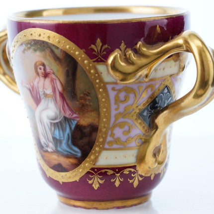 古董皇家维也纳风格手绘 2 柄杯子
