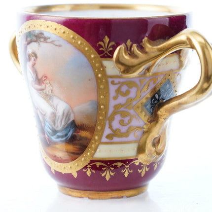 Antike handbemalte Tasse im königlichen Wiener Stil mit 2 Henkeln