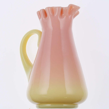 c1880 Mt Washington Burmese Glossy Footed milk pitcher Uranium glass