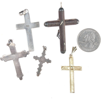 5 Vintage Sterling silver Cross pendants