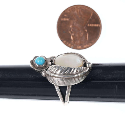 sz5 1970er Ramone Navajo Ring aus Sterling-Türkis und Perlmutt