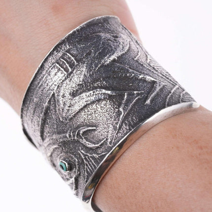 Preston Monongye Cuff Bracelet (Hopi) (1927-1987) Tufa Cast Silver