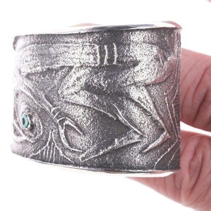 Preston Monongye Cuff Bracelet (Hopi) (1927-1987) Tufa Cast Silver