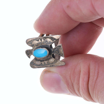 c1940's Navajo Hand Stamped silver turquoise thunderbird ring