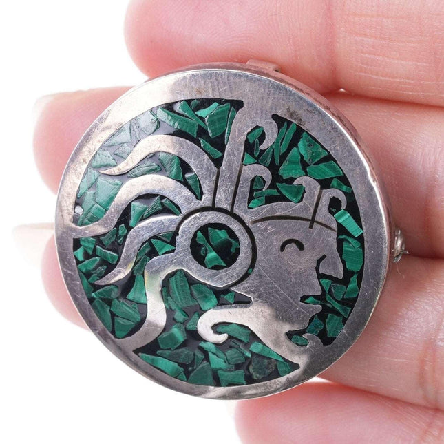 Retro Aztec/Incan warrior sterling chip inlay Pendant/pin