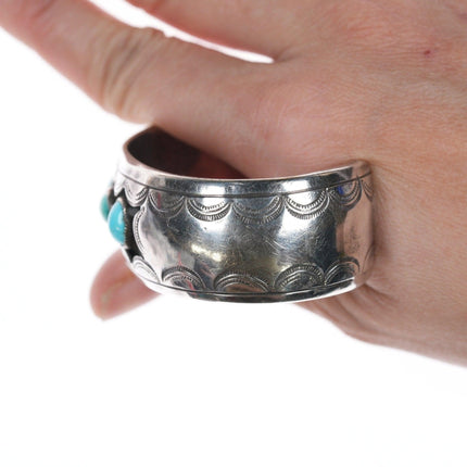 6.25" 50's-60's Navajo silver Shadowbox cuff with turquoise