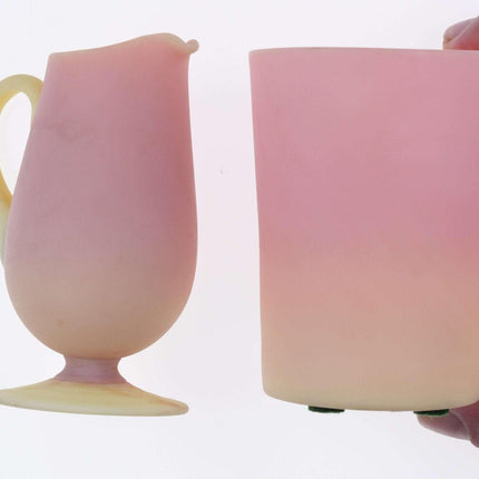 c1880 Mt Washington Uranium Glass Burmese pitcher and tumbler