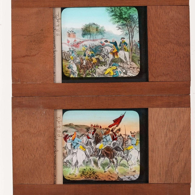 c1890 Holzglas Magic Lantern Slides South Carolina Unabhängigkeitskrieg Schlacht von Cowpens und Eutaw Springs