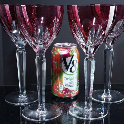 4 Bohemian 6 Panel Cranberry Overlay Wine goblets