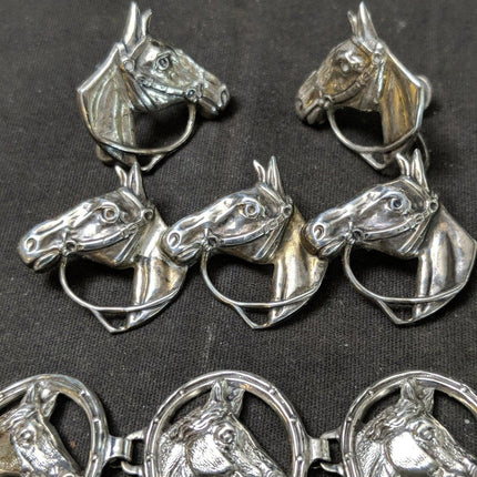 1950's Beau Sterling Horses Brooch Bracelet Screw Back Earrings Set