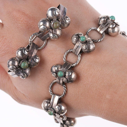 c1940's Mexican Art Deco Sterling and turquoise bracelet and pin