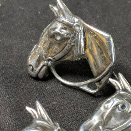 1950's Beau Sterling Horses Brooch Bracelet Screw Back Earrings Set