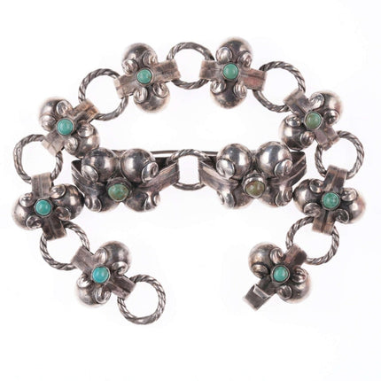 1940 年代墨西哥装饰艺术纯银和绿松石手链和别针