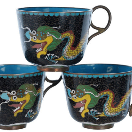 Antikes chinesisches Drachen-Cloisonne-Tassen-Set