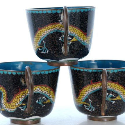 Antique Chinese Dragon Cloisonne Cup set