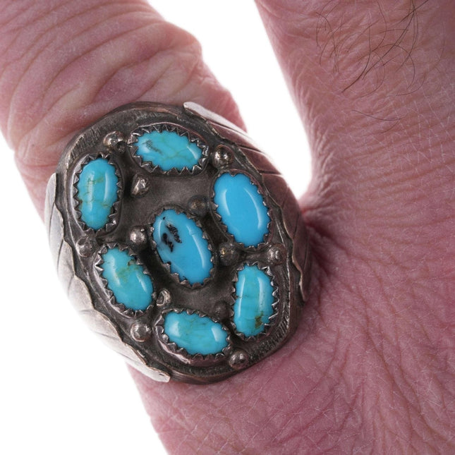 sz12.25 Men's Native American Sterling/turquoise cluster ring