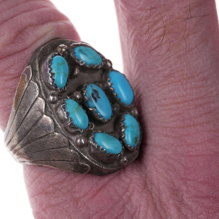 尺寸 12.25 男士美洲原住民纯银/绿松石簇状戒指