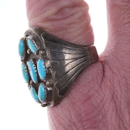 sz12.25 Men's Native American Sterling/turquoise cluster ring