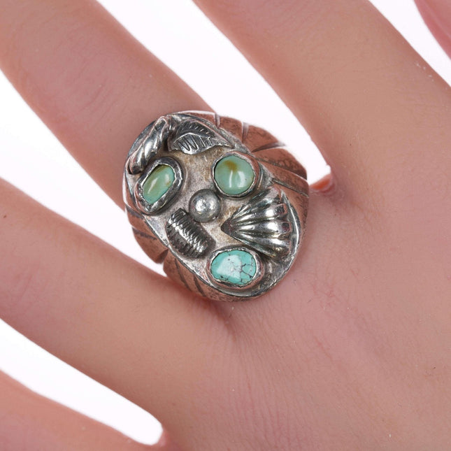 sz10 Vintage Navajo Ring aus Silber und Türkis