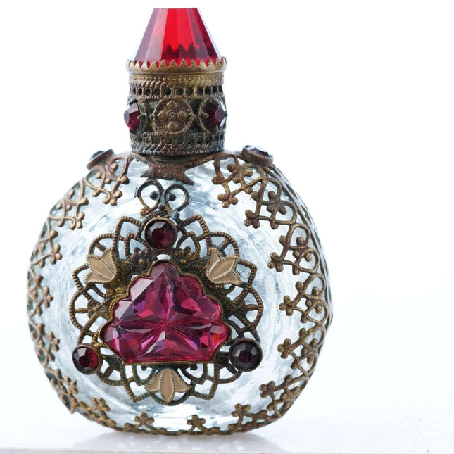 c1930's Miniature Czechoslovakia Gilt Metal/Rhinestone mounted perfume dauber