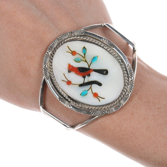 6.25" Vintage Zuni Cardinal Inlay sterling bracelet