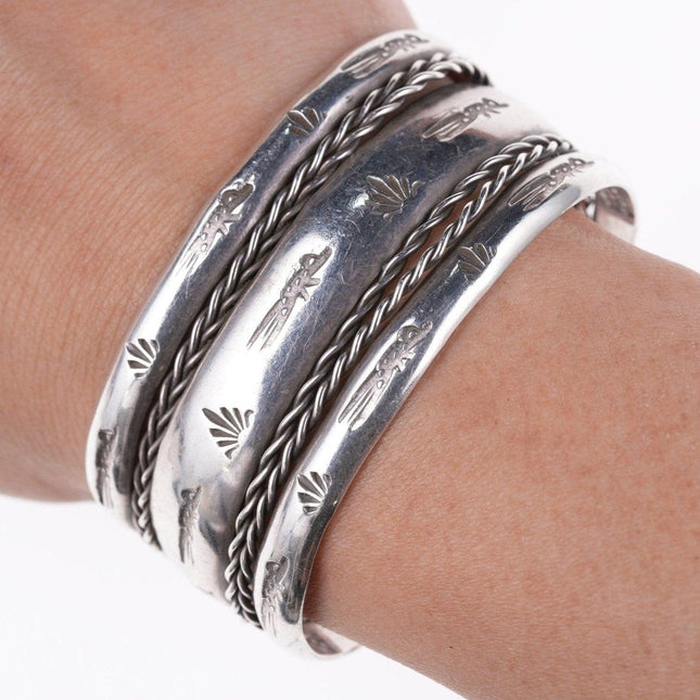 6.25" Vintage Navajo stamped silver twisted wire bracelet