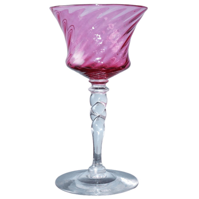 c1920's Steuben Cranberry Swirled Wine Stem