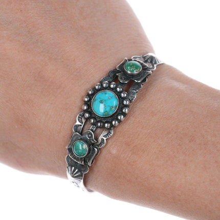 6" Navajo Curio 30's-40's Sterling and turquoise Thunderbird cuff bracelet