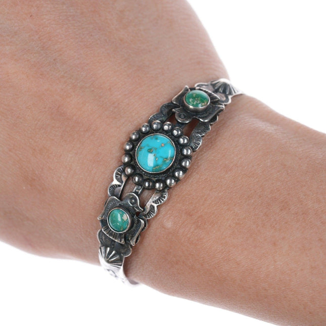 6" Navajo Curio 30's-40's Sterling and turquoise Thunderbird cuff bracelet