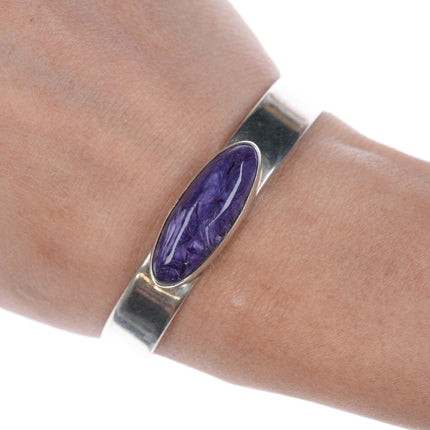 6 3/8" Southwestern sterling purple crystal stone cuff bracelet