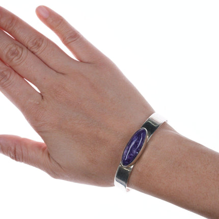 6 3/8" Southwestern sterling purple crystal stone cuff bracelet