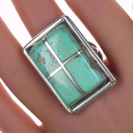 sz10 Large Native American Turquoise Sterling channel inlay ring