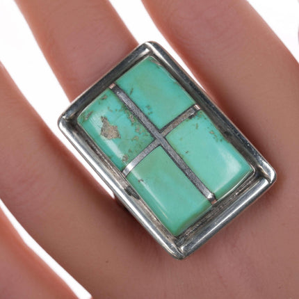 sz10 Large Native American Turquoise Sterling channel inlay ring