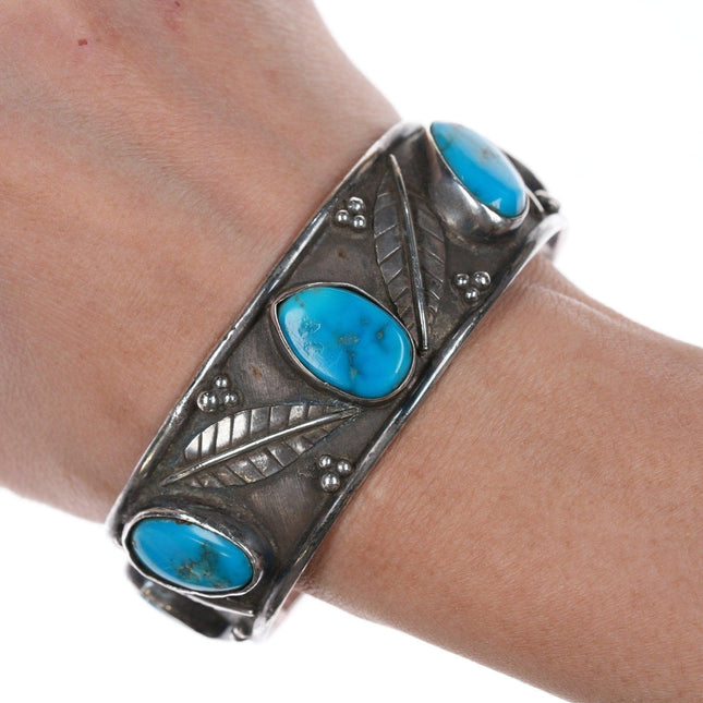 7.25" Vintage Native American silver and turquoise cuff bracelet