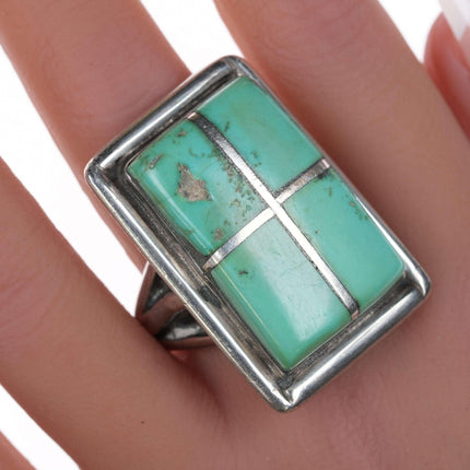 sz10 Large Native American Turquoise Sterling channel inlay ring