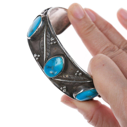 7.25" Vintage Native American silver and turquoise cuff bracelet