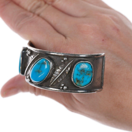 7.25" Vintage Native American silver and turquoise cuff bracelet
