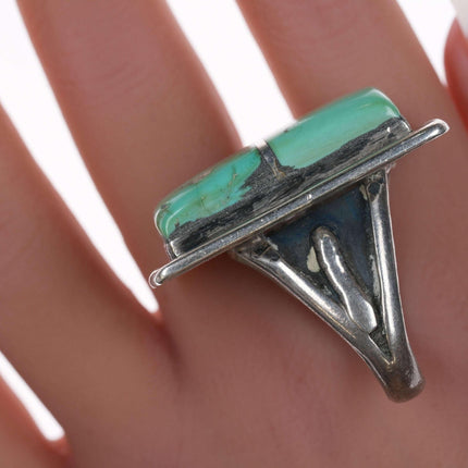 sz10 Large Native American Turquoise Sterling channel inlay ring