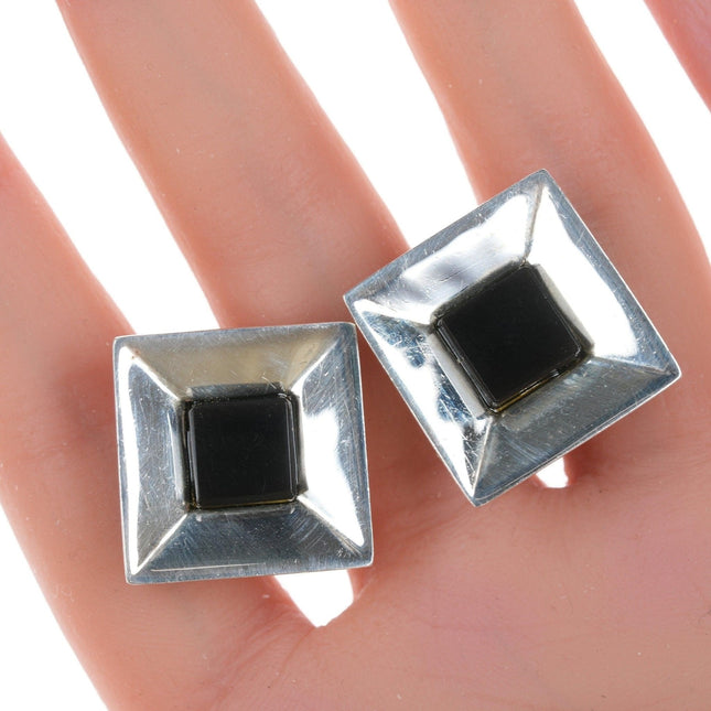 Antonio Pineda (1919-2009) Taxco Modernist Sterling and Onyx cufflinks