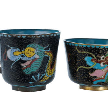 Antikes chinesisches Drachen-Cloisonne-Tassen-Set