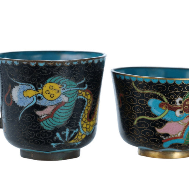 Antique Chinese Dragon Cloisonne Cup set 2