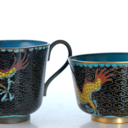 Antikes chinesisches Drachen-Cloisonne-Tassen-Set