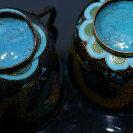 Antique Chinese Dragon Cloisonne Cup set 2