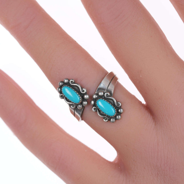 sz5 Adjustable Vintage  sterling and turquoise ring