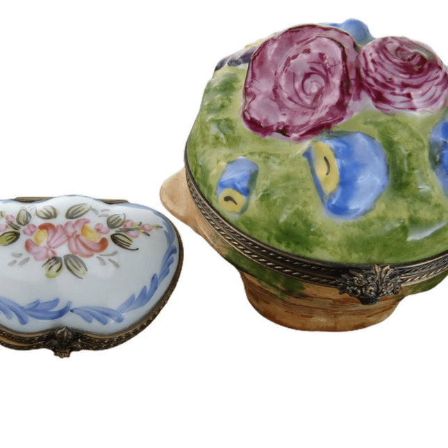Hand Painted Limoges Trinket Boxes Flower basket and painted roses