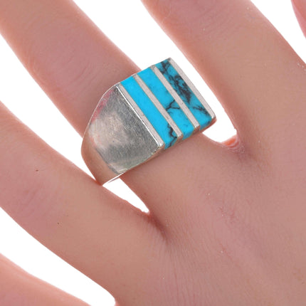 sz13.25 Southwestern sterling and turquoise inlay ring